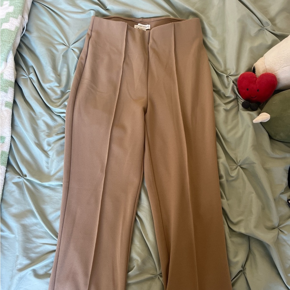 tan cashmere work set, pants with a vest